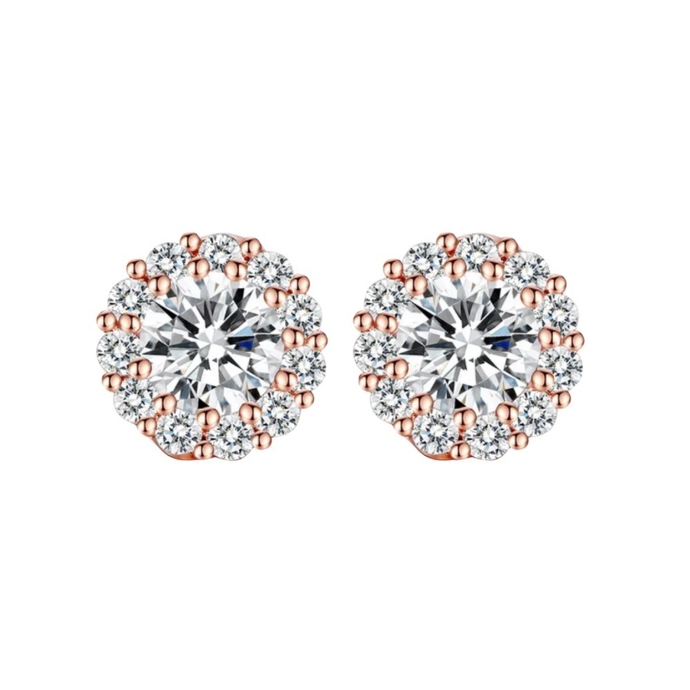 Genuine 18K Gold Plated Round Stud Earrings with AAA Zircon – Classic Sparkle
